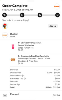 Verbraucherbewertung – Lebensmittelsicherheit Dunkin', Vermillion Street, Hastings, MN, USA I ordered a strawberry dragon fruit green tea refreshe... Foto #2