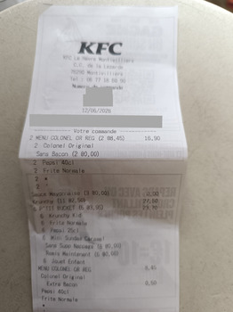 Reseña del consumidor - Seguridad alimentaria KFC, Avenue Maréchal Foch, Montivilliers, France Intoxication alimentaire après avoir manhee KFC 3 p... foto #2