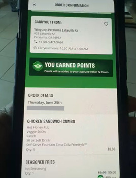 Consumer Review - Food Safety Wingstop, Lakeville Street, Petaluma, CA, USA I ordered the chicken sandwich meal from Wingstop at 9... photo #2