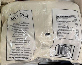 Rappel d'aliments Ola-Ola Authentic Pounded Yam recalled due to Undeclared Allergen Genesis Imports Inc. is recalling... photo #2