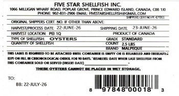 Food Recall Five Star Shellfish recalls Oysters due to Salmonella Five Star Shellfish Inc. is recalling certain... photo #2