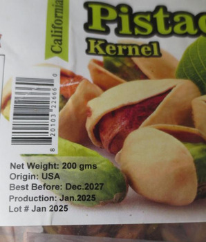 Retiro de alimentos Kehar brand Californian Pistachio Kernel recalled due to Salmonella Kehar Foods International Ltd. i... foto #2