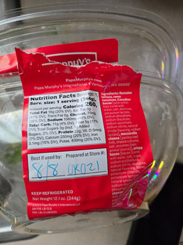 Avis du consommateur - Sécurité alimentaire Papa Murphy's | Take 'N' Bake Pizza, Ivy Street, Junction City, OR, USA I ordered a club salad yeste... photo #3