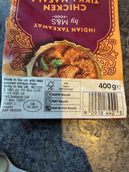 مراجعة المستهلك - سلامة الغذاء M&S Foodhall, Coventry Road, Sheldon, Birmingham, UK 15.9.26 Readymeal Tasted very bland not like th... صورة فوتوغرافية #3