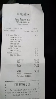 Consumer Review - Food Safety Panda Express, West 135th Street, Overland Park, KS, USA I had a large entree with Chow Mien, Garlic... photo #1