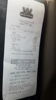 Consumer Review - Food Safety Wienerschnitzel, Quaker Avenue, Lubbock, Texas, USA I ate 2 chili dogs last night june7, 2019. The f... photo #3