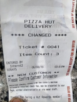 Consumer Review - Food Safety Pizza Hut, University Boulevard, Round Rock, Texas, USA All 4 of us still sick on 6/9 after ordering... photo #5