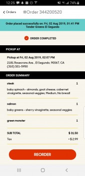 Consumer Review - Food Safety Tender Greens, Rosecrans Avenue, El Segundo, CA, USA I ordered pickup at 2:07pm. I ate the steak pla... photo #2