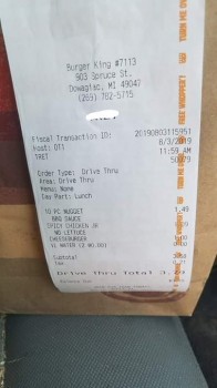 Consumer Food Safety Report Burger King, Spruce Street, Dowagiac, MI, USA Got a raw chicken sandwich  today. So disappointed!! photo #2