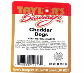Food Recall TAYLOR’S Sausage Smoked Chicken & Apple and Sausage Cheddar Dogs Recalled Due to Mislabeling  Taylor... photo #1