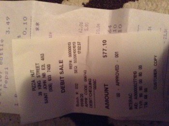 Consumer Review - Food Safety Pizza Hut, 39 King St, Saint John, NB E2L 1G3, Canada ordered all on Thursday , I have been vomiting... photo #3