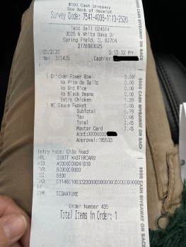 Consumer Review - Food Safety Taco Bell, West White Oaks Drive, Springfield, IL, USA Power menu bowl chicken, lettuce, sour cream,... photo #2