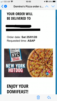 Consumer Review - Food Safety Domino's Pizza, Maggie Wood's Loan, Falkirk, UK Hotdog Straight away literally and only i aye the pi... photo #2