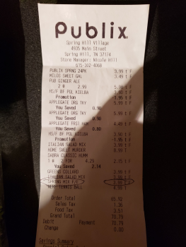 Consumer Review - Food Safety Publix Super Market at Spring Hill Village, Main Street, Spring Hill, TN, USA I ate a premade salad.... photo #2