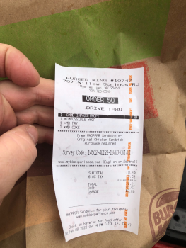 Consumer Review - Food Safety Burger King, Willow Springs Dr, Charles Town, WV, USA impossible whopper Drive through approx 9;30-1... photo #2