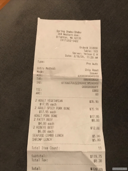Verbraucherbewertung – Lebensmittelsicherheit Spring Shabu-Shabu, Western Avenue, Boston, MA, USA We went to the restaurant Sunday February 16, 20... Foto #2