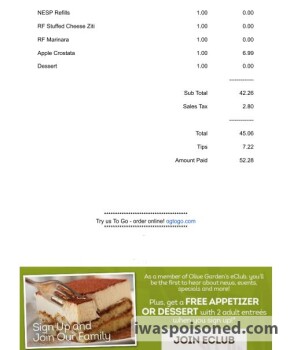 Consumer Review - Food Safety Olive Garden Italian Restaurant, New Jersey 18, East Brunswick, NJ, USA I had Salmon and Broccoli wi... photo #2