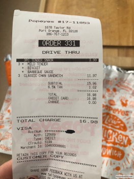 Consumer Review - Food Safety Popeyes Louisiana Kitchen, Taylor Road, Port Orange, FL, USA chicken sandwich Eat last night about7... photo #2