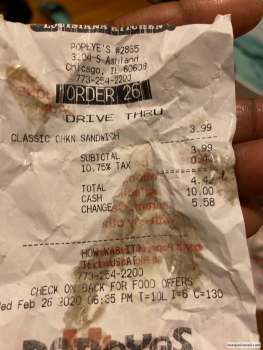 Consumer Review - Food Safety Popeyes Louisiana Kitchen, South Ashland Avenue, Chicago, IL, USA Purchased my son a classic chicken... photo #2