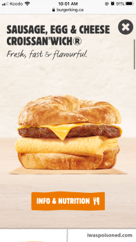 Reseña del consumidor - Seguridad alimentaria Burger King, 3000 Jefferson Drive, Brockville, ON, Canada The sausage croissant breakfast sandwiches... foto #1