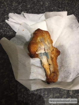 Consumer Review - Food Safety Domino's Pizza, High Street, Alfreton, UK chicken wings the chicken bone was half covered in a blue/... photo #2