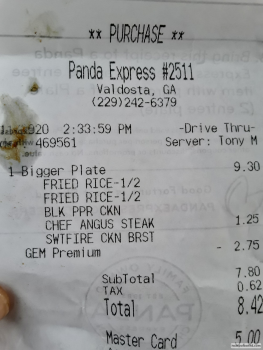 Consumer Review - Food Safety Panda Express, Saint Augustine Road, Valdosta, GA, USA Uncooked steak While waiting for the General... photo #2
