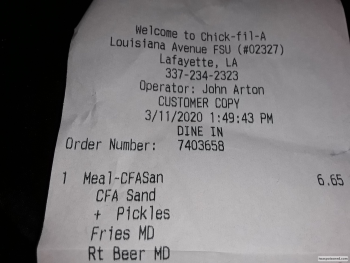 Consumer Review - Food Safety Chick-fil-A, Louisiana Avenue, Lafayette, LA, USA I had ordered the number 1 combo meal which is the... photo #2