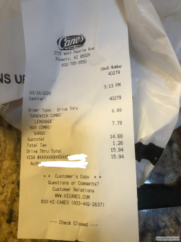 Consumer Review - Food Safety Raising Cane's Chicken Fingers, West Peoria Avenue, Phoenix, AZ, USA Eating there  Me and my cousin... photo #2