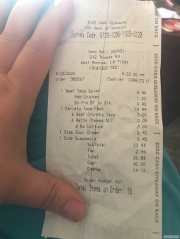 Consumer Review - Food Safety Taco Bell, Thomas Road, West Monroe, Louisiana, USA 3/23/20 a little after 3pm I ordered a steak and... photo #2