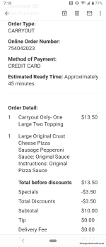 消费者评论 - 食品安全 Papa John's Pizza, Main Street, Tupelo, MS, USA I ordered a large original crust pizza half pepperon... 照片 #2