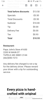 消费者评论 - 食品安全 Papa John's Pizza, Main Street, Tupelo, MS, USA I ordered a large original crust pizza half pepperon... 照片 #3