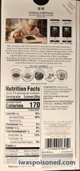 Food Recall Lindt & Sprüngli 85% Cocoa chocolate bars - recalled due to Undeclared milk and soy Company name: Li... photo #1