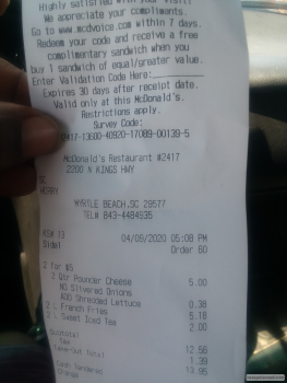 Consumer Review - Food Safety McDonald's, 2200 North Kings Highway, Myrtle Beach, SC, USA Burger there it was raw to the red meat... photo #1