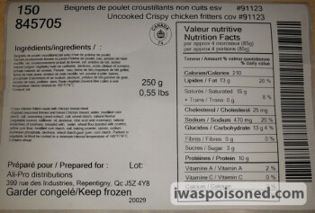 Retiro de alimentos Uncooked Crispy chicken fritters - recalled due to Salmonella Recall date: April 30, 2020
Reason fo... foto #2