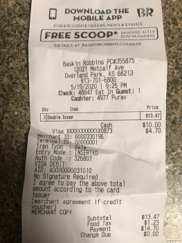 Avis du consommateur - Sécurité alimentaire Baskin-Robbins, Metcalf Avenue, Overland Park, Kansas, USA ice cream may 19 2020  2 got sick throw u... photo #2