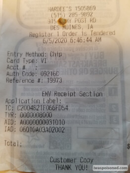 Avis du consommateur - Sécurité alimentaire Hardee's, Army Post Road, Des Moines, IA, USA Foreign objects in coffee, have been sicks for days wi... photo #3