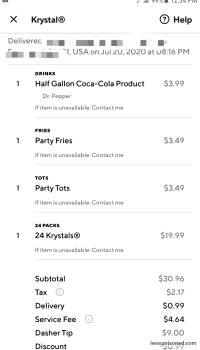 Consumer Review - Food Safety Krystal, South US Highway 17 92, Fern Park, FL, USA Got doordash on 20th for 24 pack burgers. My hus... photo #1