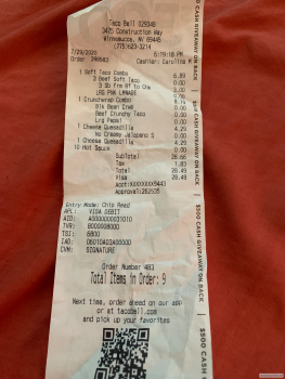 Consumer Review - Food Safety Taco Bell, Construction Way, Winnemucca, NV, USA Thursday evening at 6:19pm I stopped there. I order... photo #2