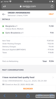 Consumer Review - Food Safety Domino's Pizza, Mehdipatnam Road, Jyothi Nagar, Humayun Nagar, Hyderabad, Telangana, India i ordered... photo #2