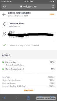 Consumer Review - Food Safety Domino's Pizza, Mehdipatnam Road, Jyothi Nagar, Humayun Nagar, Hyderabad, Telangana, India i ordered... photo #3