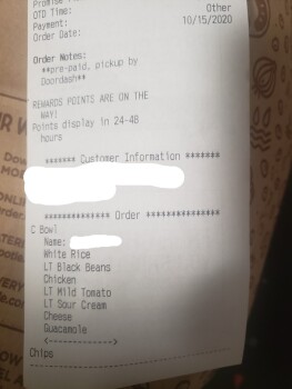 Consumer Review - Food Safety Chipotle Mexican Grill, Central Avenue, Dover, NH, USA burrito bowl Got a burrito bowl delivered whi... photo #2
