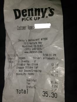 Consumer Review - Food Safety Denny's, Venture Way, Montrose, CO, USA A girlfriend and I went there around 9:30 PM. It wasn't very... photo #2