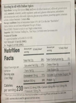 نذكر الطعام Veladis Herring in oil  - recalled due to Listeria Monocytogenes Company name: B&I Overseas Trading,... صورة فوتوغرافية #2