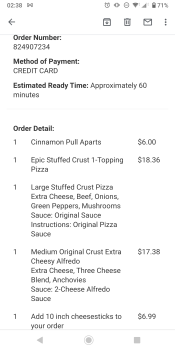 Consumer Review - Food Safety Papa John's Pizza, 8455 Crestway Drive, Converse, TX 78109, USA A pizza. The pizza arrived at 20:40.... photo #2