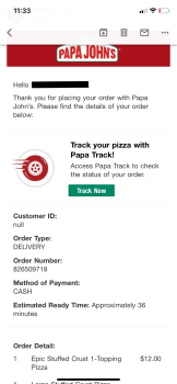 Reseña del consumidor - Seguridad alimentaria Papa John's Pizza, 6000 North Broad Street, Philadelphia, PA, USA Today at 11:30 am I had orderd the... foto #2