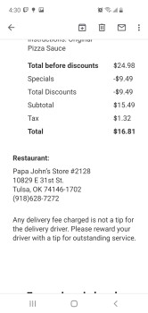 Consumer Review - Food Safety Papa John's Pizza, East 31st Street, Tulsa, OK, USA Last night ate pizza. Wife felt nauseous last ni... photo #2