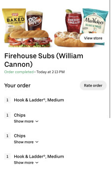 消费者评论 - 食品安全 Firehouse Subs Arbor Trails, 4301 West William Cannon Drive, Austin, TX, USA Not even 25 minutes aft... 照片 #2