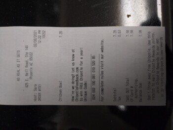 Consumer Review - Food Safety Chipotle Mexican Grill, East Bell Road, Phoenix, AZ, USA I ordered a bowl around 12:30pm on Monday,... photo #1