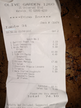 Consumer Review - Food Safety Olive Garden Italian Restaurant, Universal Boulevard, Warwick, RI, USA Food was moldy  salad and pas... photo #4