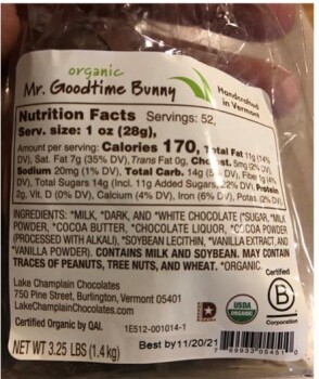 Rappel d'aliments Lake Champlain Chocolates Chocolate candy - recalled due to Undeclared almonds Company name: Lake Ch... photo #2